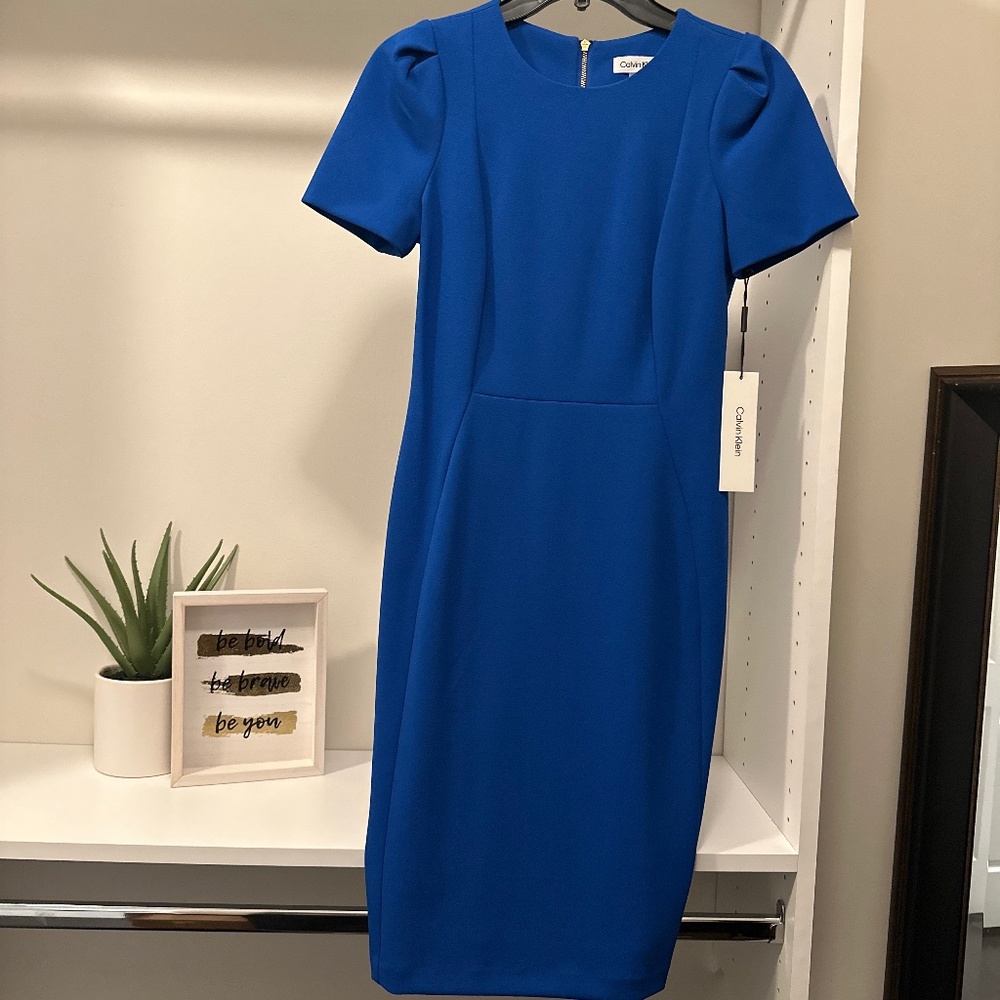 Calvin Klein puff sleeve knee length dress